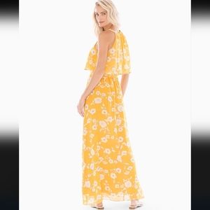 NWT Adrianna Papell Yellow Floral Halter Neck Maxi Dress Size 10